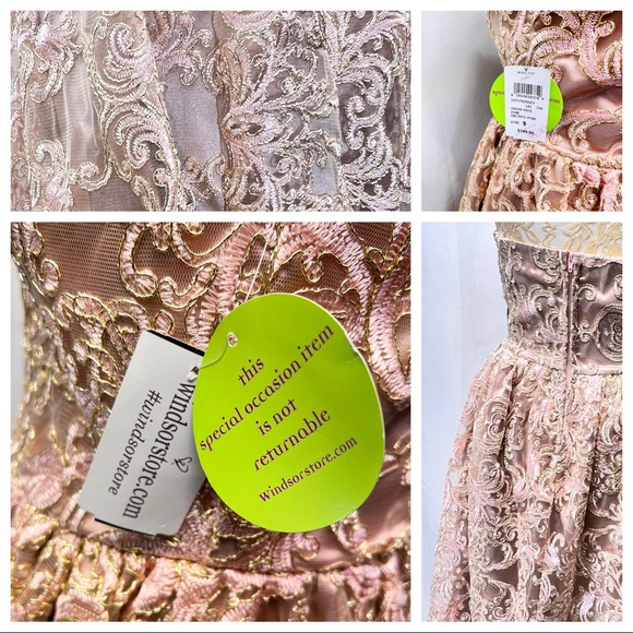 Windsor Formal Rose Gold Lace Overlay Embroidered Strapless Gown Sweetheart - Picture 3 of 16